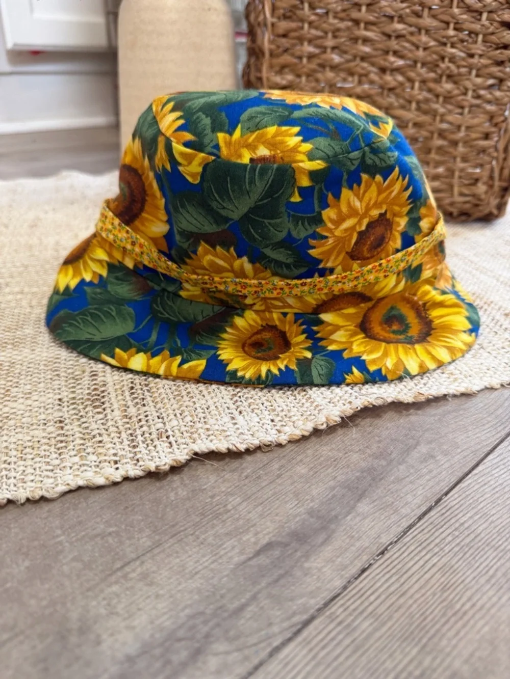 Vintage 90s Baby Toddler Girl Hat Sunflower Print Bucket Hat ADORABLE
